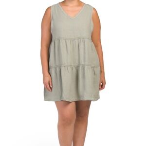 Lucky Brand Plus Size Linen Sleeveless V-neck Tiered Crochet Trim Mini Dress 1X